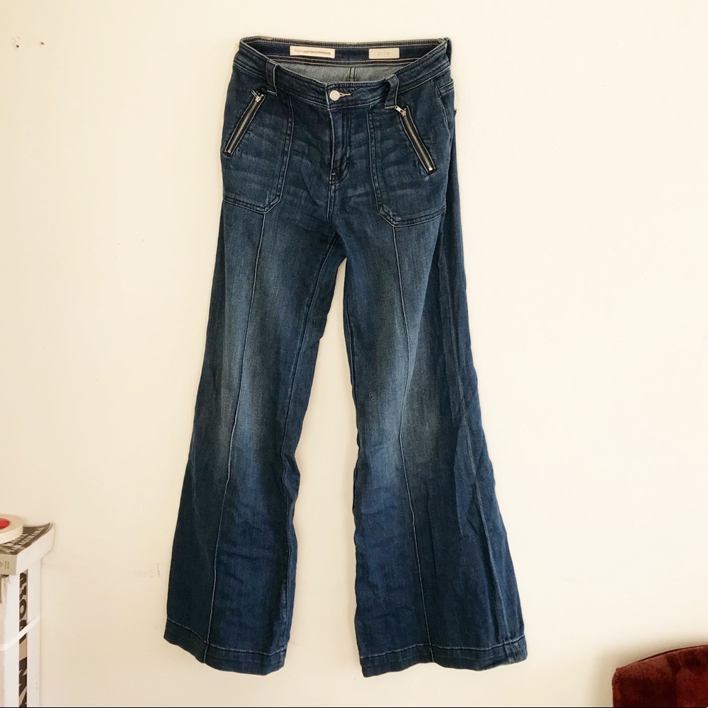 ANTHROPOLOGIE JEANS: dark blue denim w/ flare